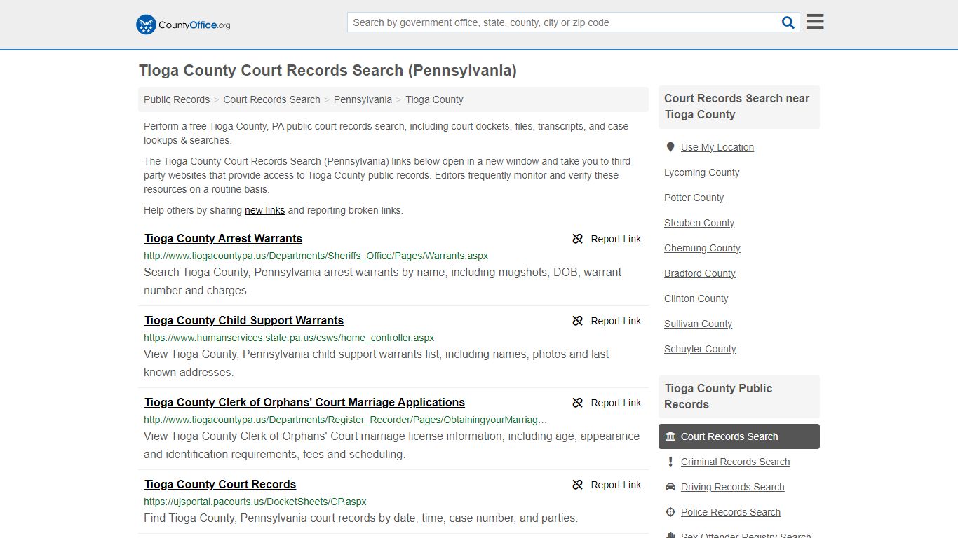 Tioga County Court Records Search (Pennsylvania) - County Office