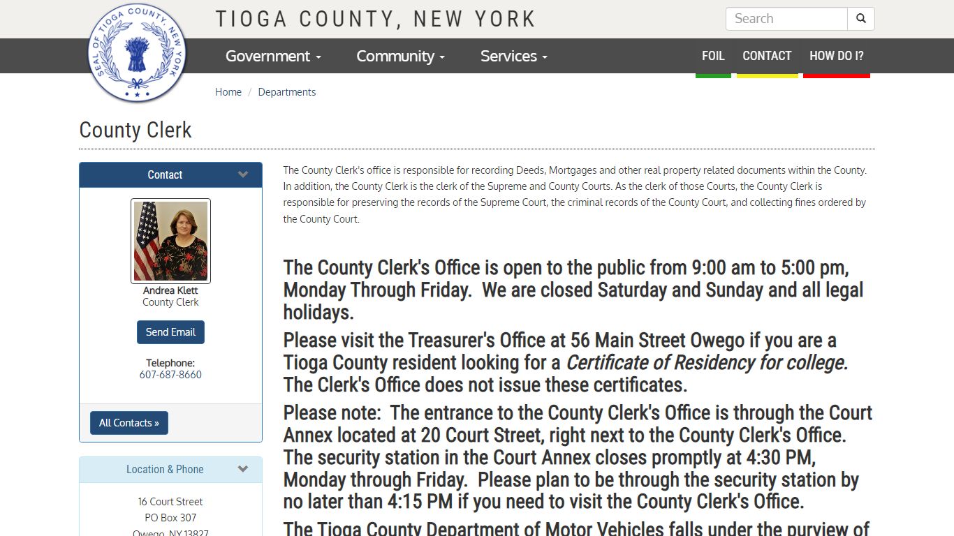 Tioga County, New York Government - County Clerk