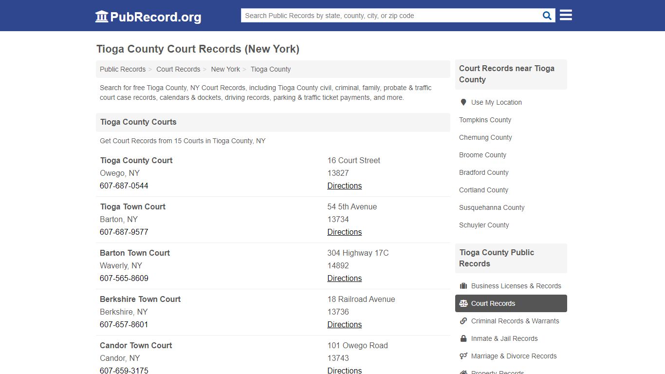 Free Tioga County Court Records (New York Court Records)